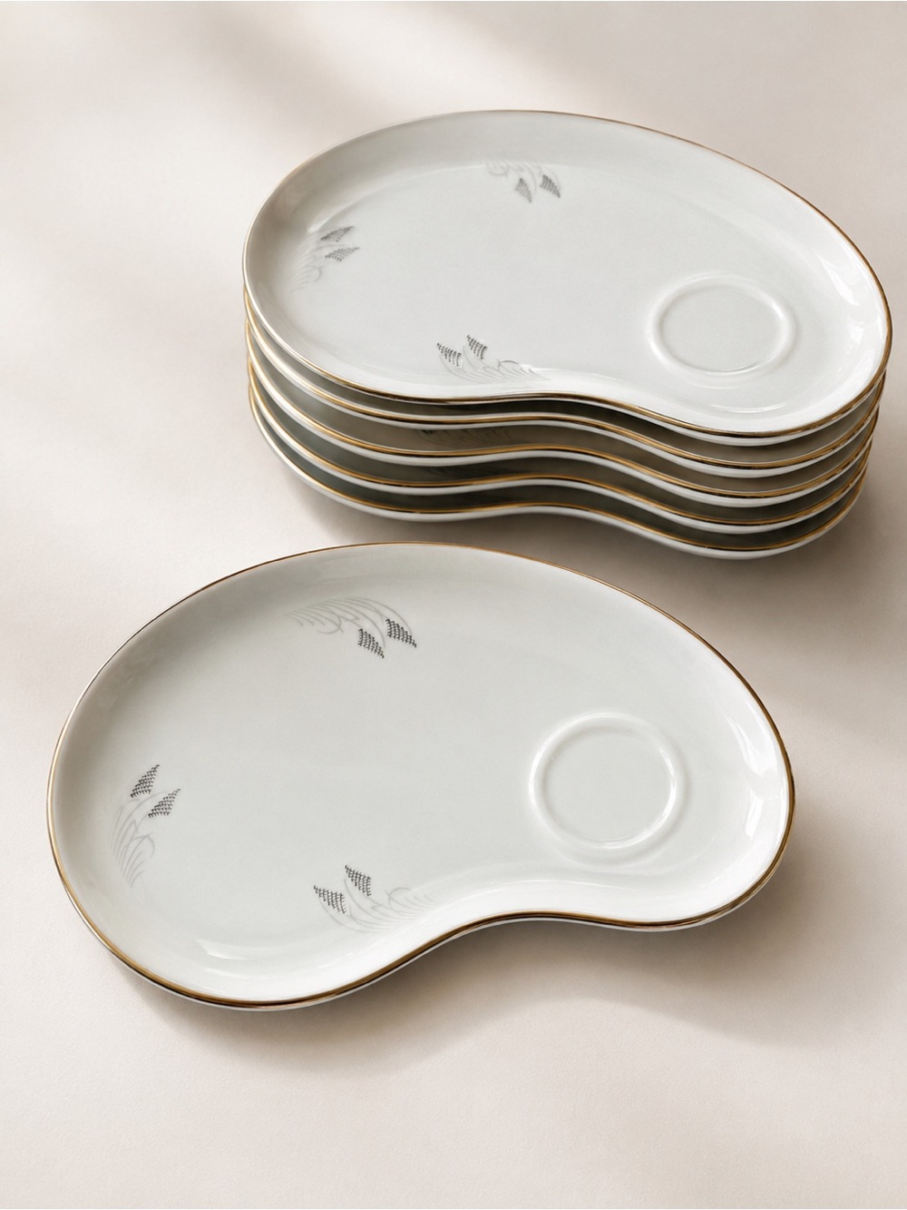 Fukagawa Arita Japan Hand Painted Kidney Saucer Set of 6 Pattern 706 Vintage
